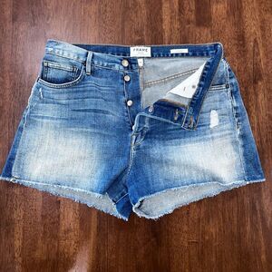 FRAME Denim shorts Le Original in Kiowa 2.5” Frayed Hem Button Fly Hi Rise Sz 32